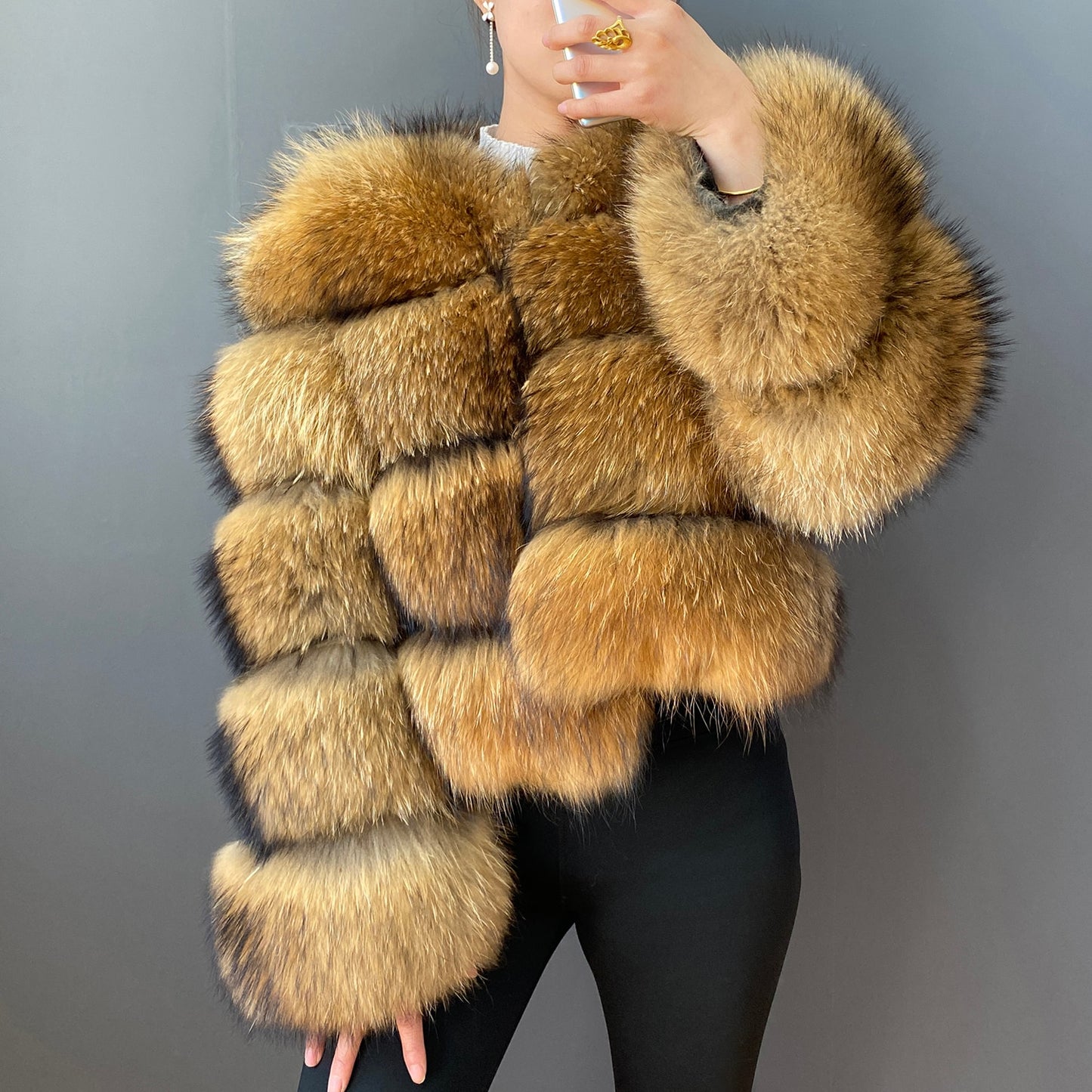 Luxury Real Fur100% Real Natural Raccoon Coat