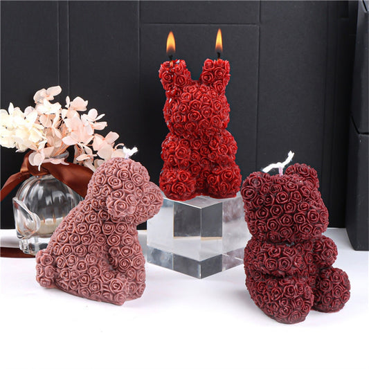 3D Cute Rose Bear Silicone Candle Mold