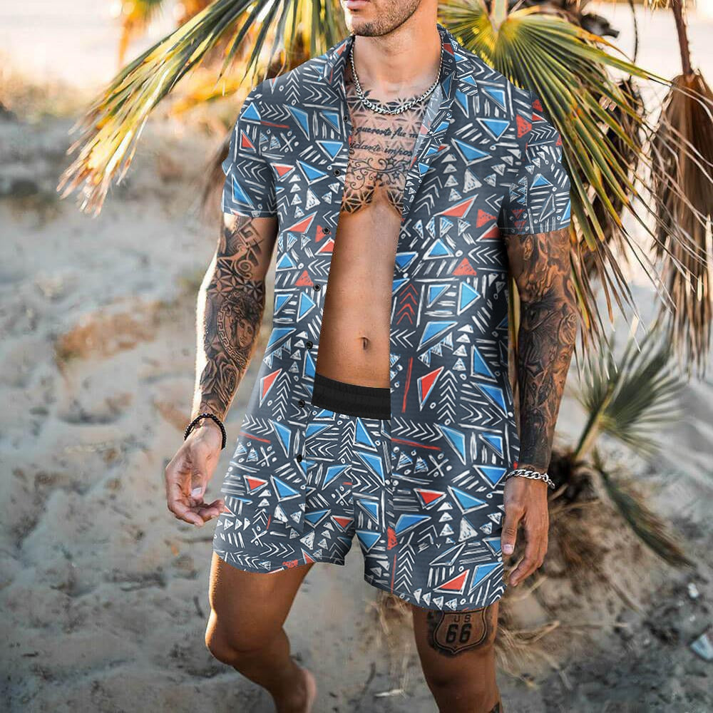 Men Sets Floral Shirt Beach Two Piece Suit