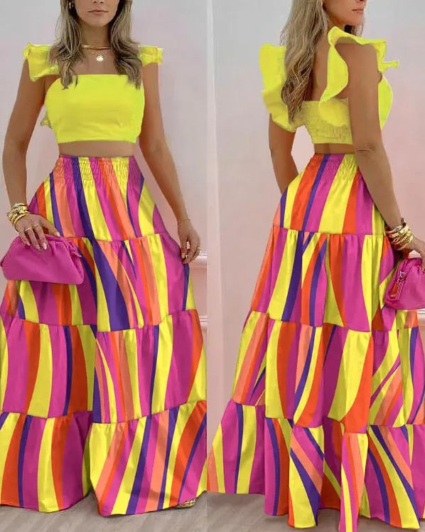 2-piece Skirt, Sexy,Shirred Top Set