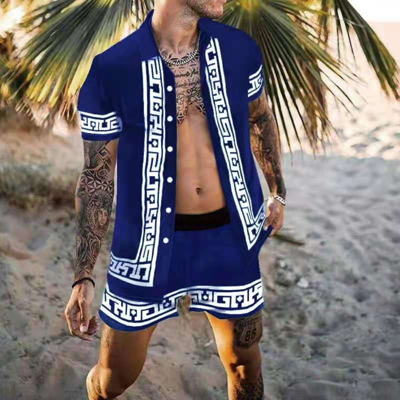 Men Sets Floral Shirt Beach Two Piece Suit