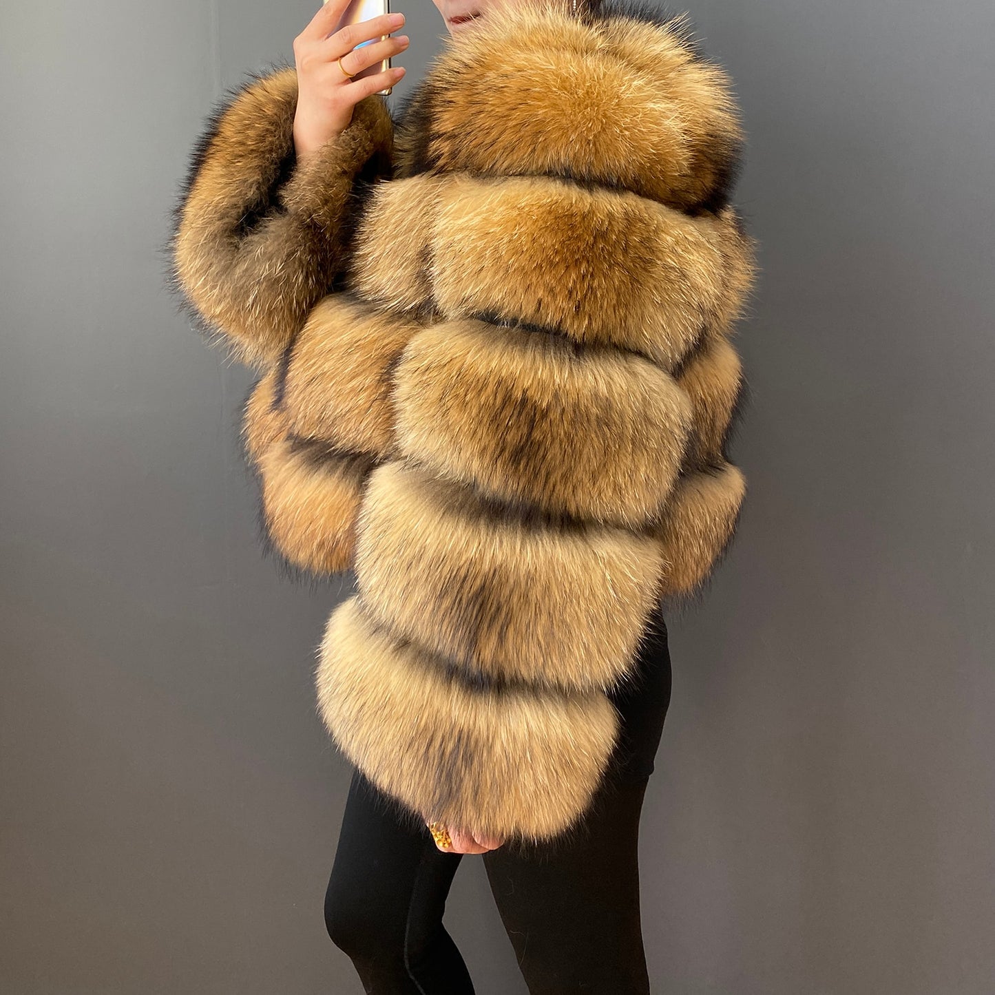 Luxury Real Fur100% Real Natural Raccoon Coat