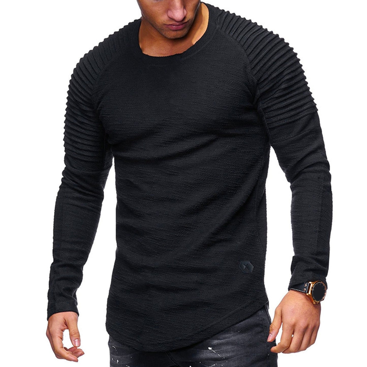 O Collar Casual Slim Long Sleeve Tight Shirt