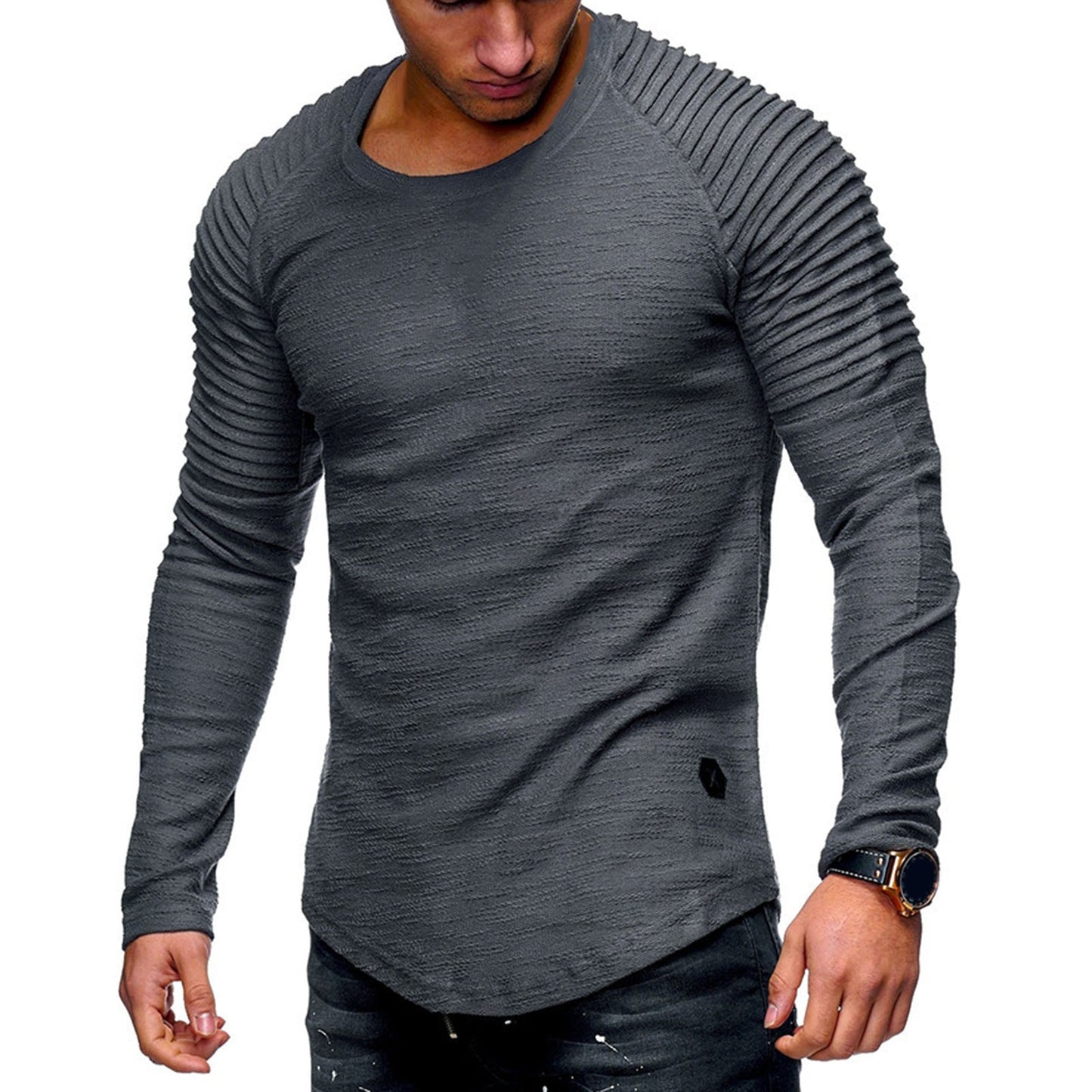 O Collar Casual Slim Long Sleeve Tight Shirt