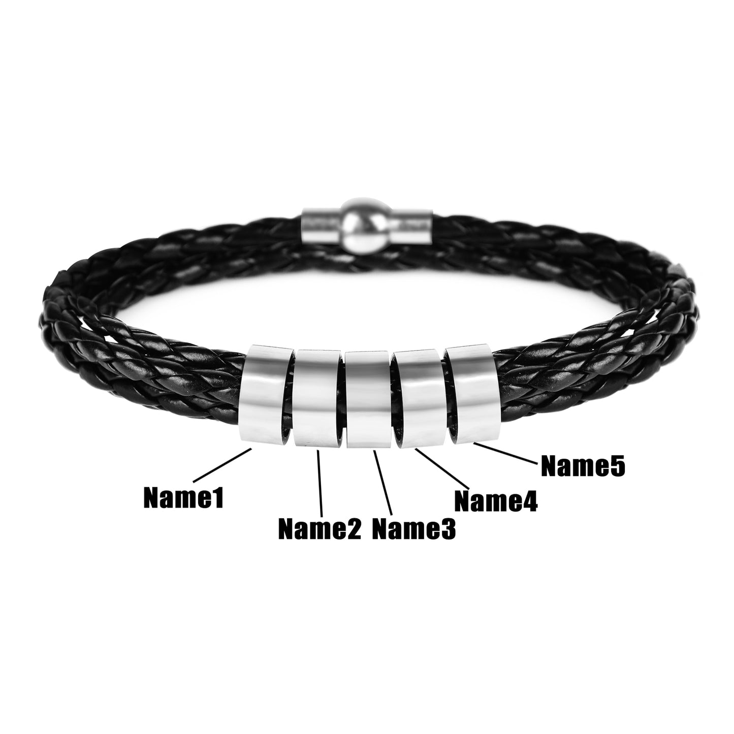 Custom Beads Name Leather Bracelet & Stainless Steel