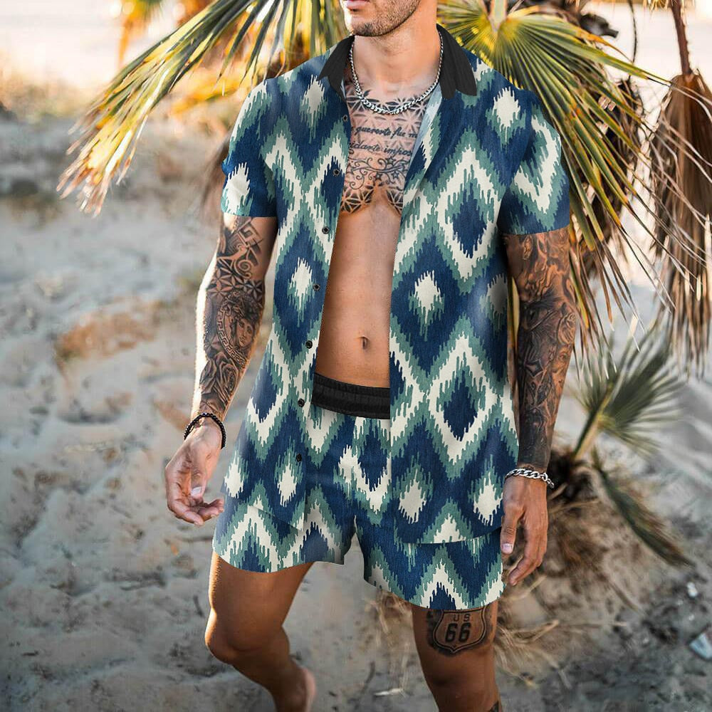 Men Sets Floral Shirt Beach Two Piece Suit