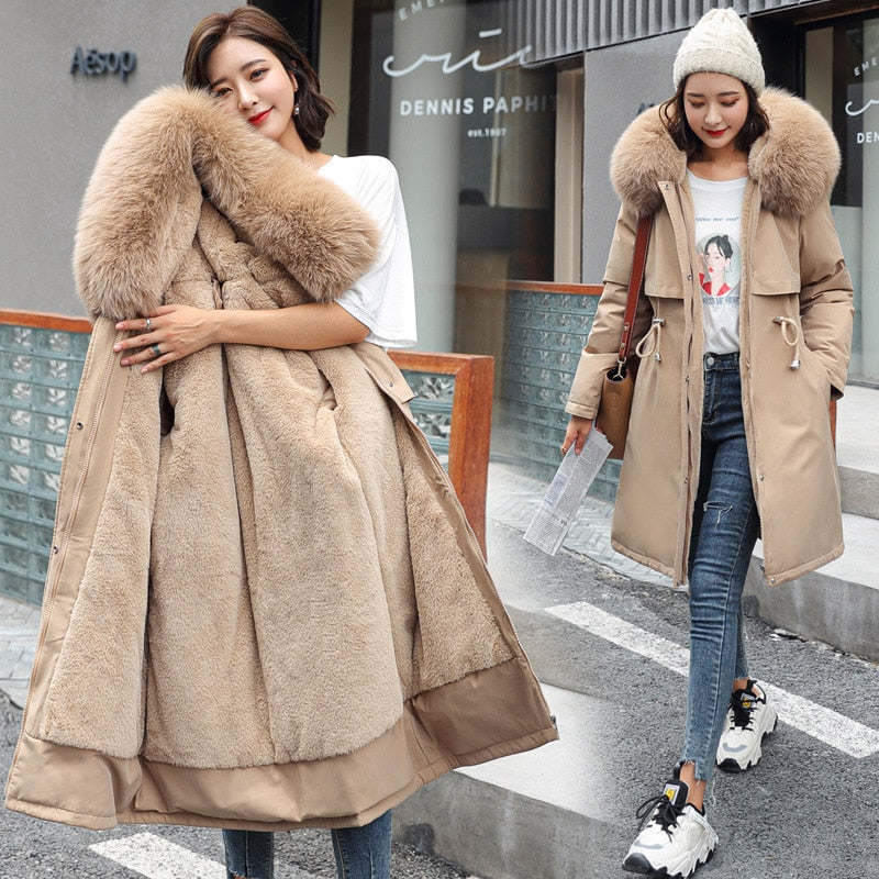 Velvet Hooded Mid-length Coat