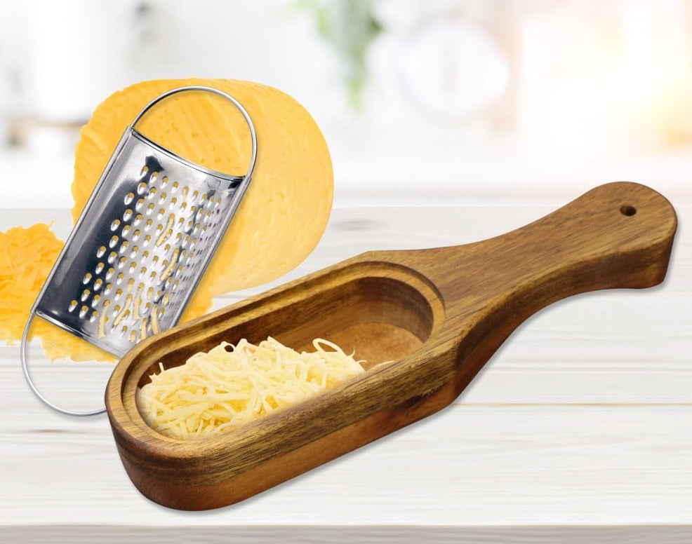 Stainless Steel Cheese Grater with Removable Wood box.