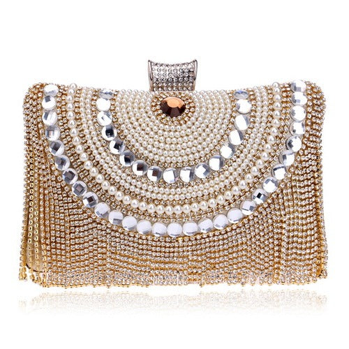 Rhinestones Tassel Clutch Diamonds Beaded Metal Evening Bag