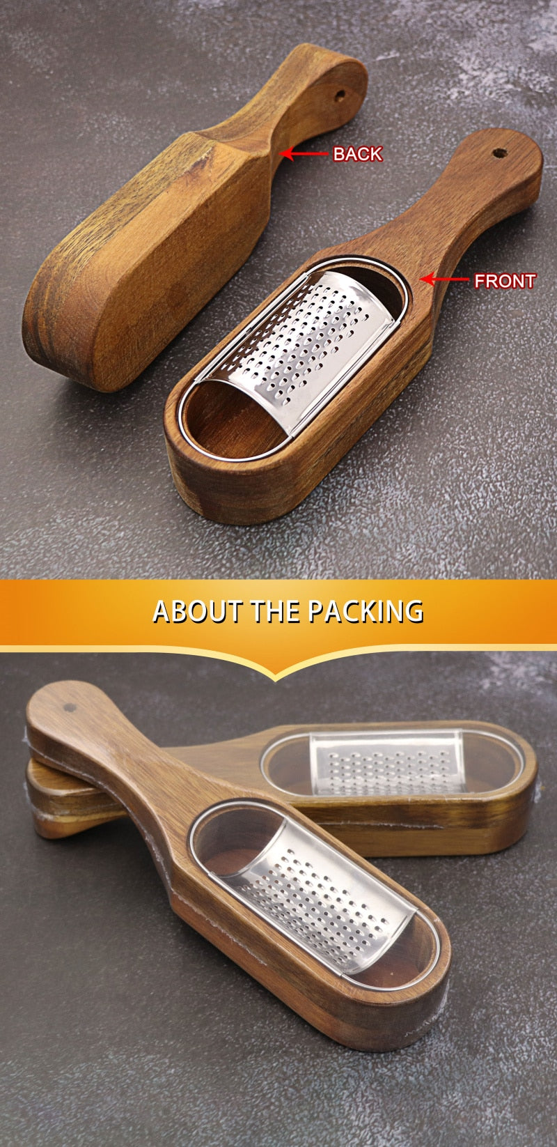 Stainless Steel Cheese Grater with Removable Wood box.