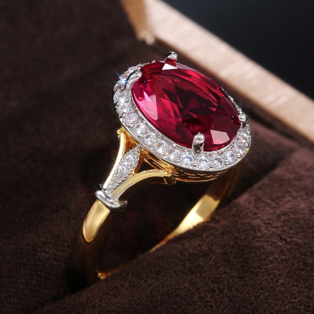 Luxury Oval Rose Red Zirconia Ring