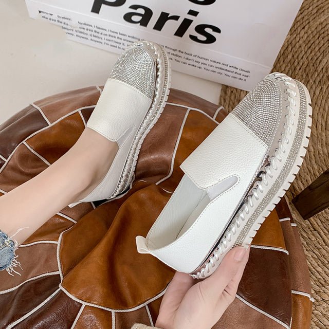 Leather Flat Shoes Silver