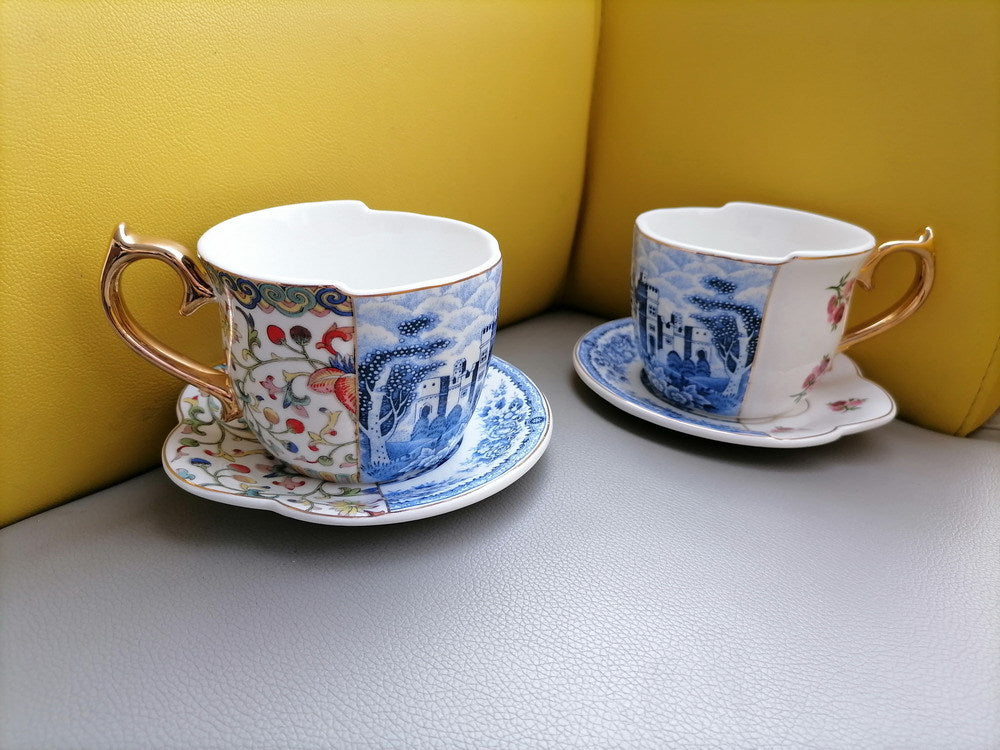 Luxury British Style  Coffee Cup And Saucer Set With Golden Hand