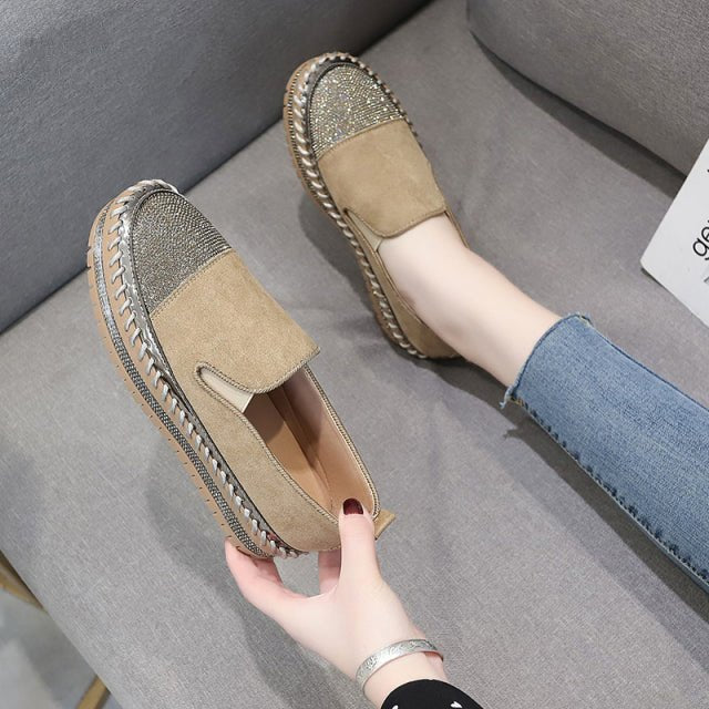 Leather Flat Shoes Silver