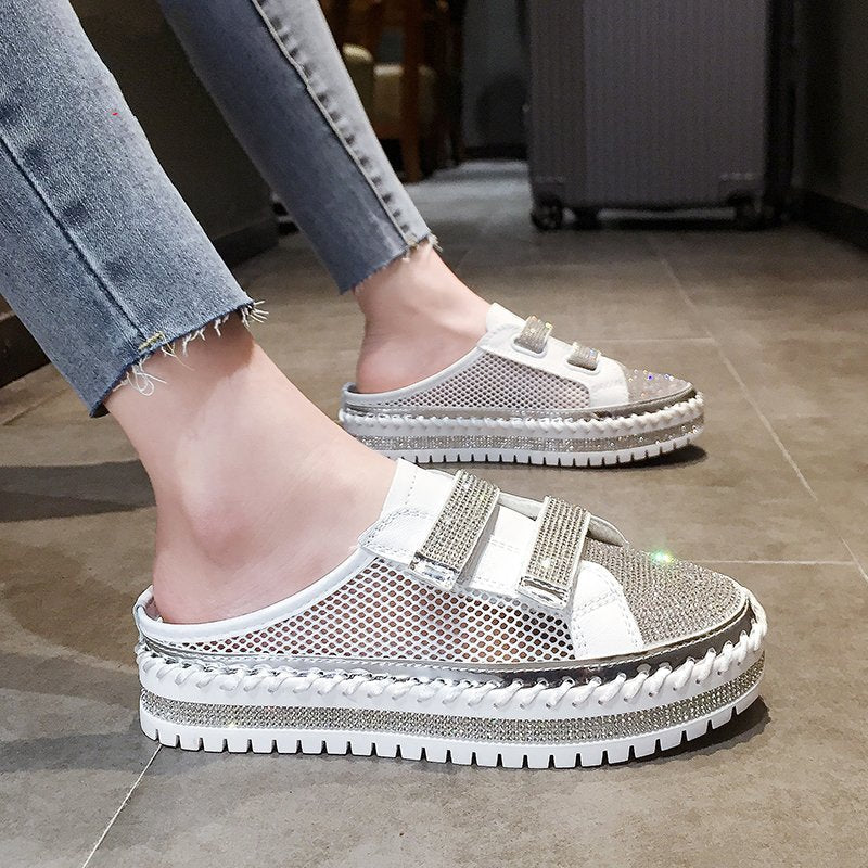 Leather Flat Shoes Silver