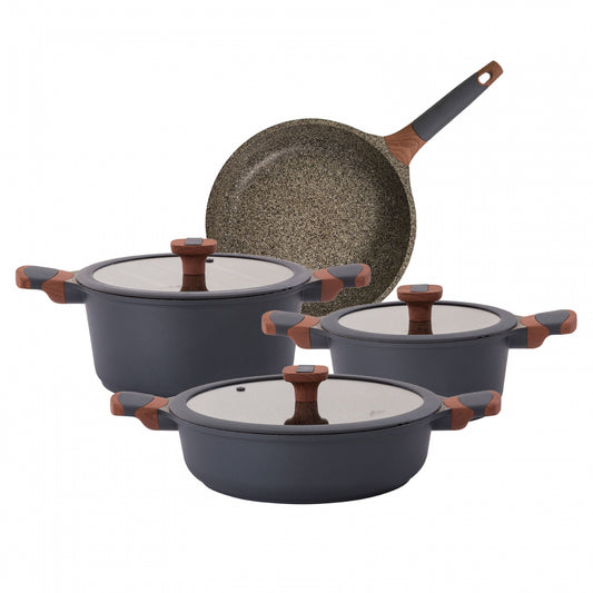 Jumbo Stone 7 Piece Granite Cookware Set - Glass cover