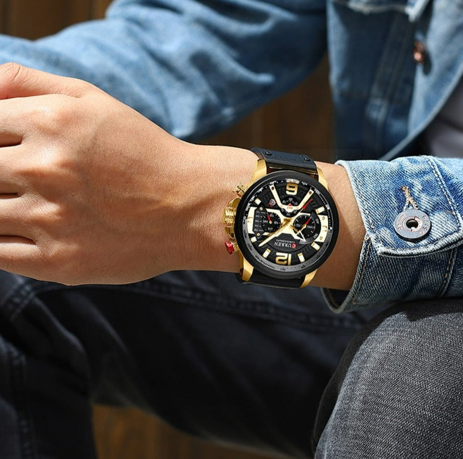 Blue Casual Sport Watches Luxury Leather for Men