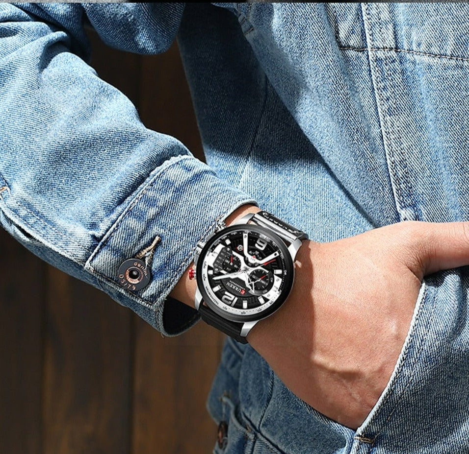 Blue Casual Sport Watches Luxury Leather for Men