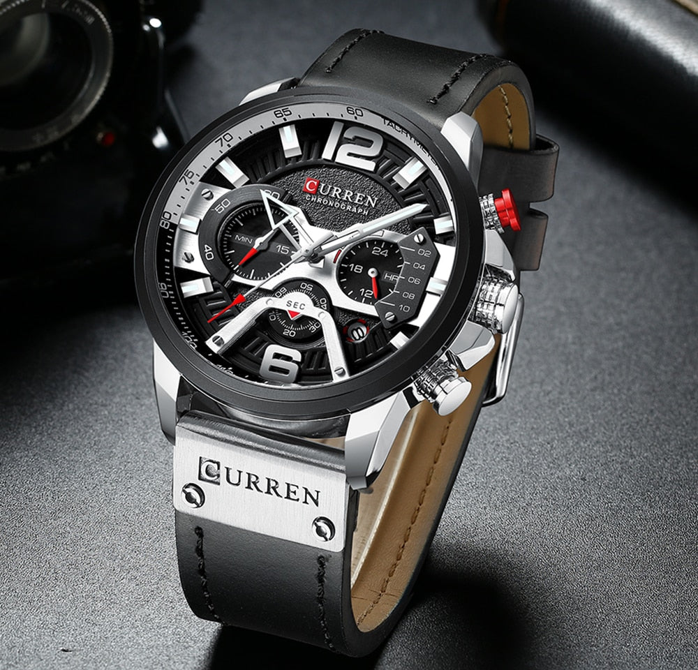 Blue Casual Sport Watches Luxury Leather for Men