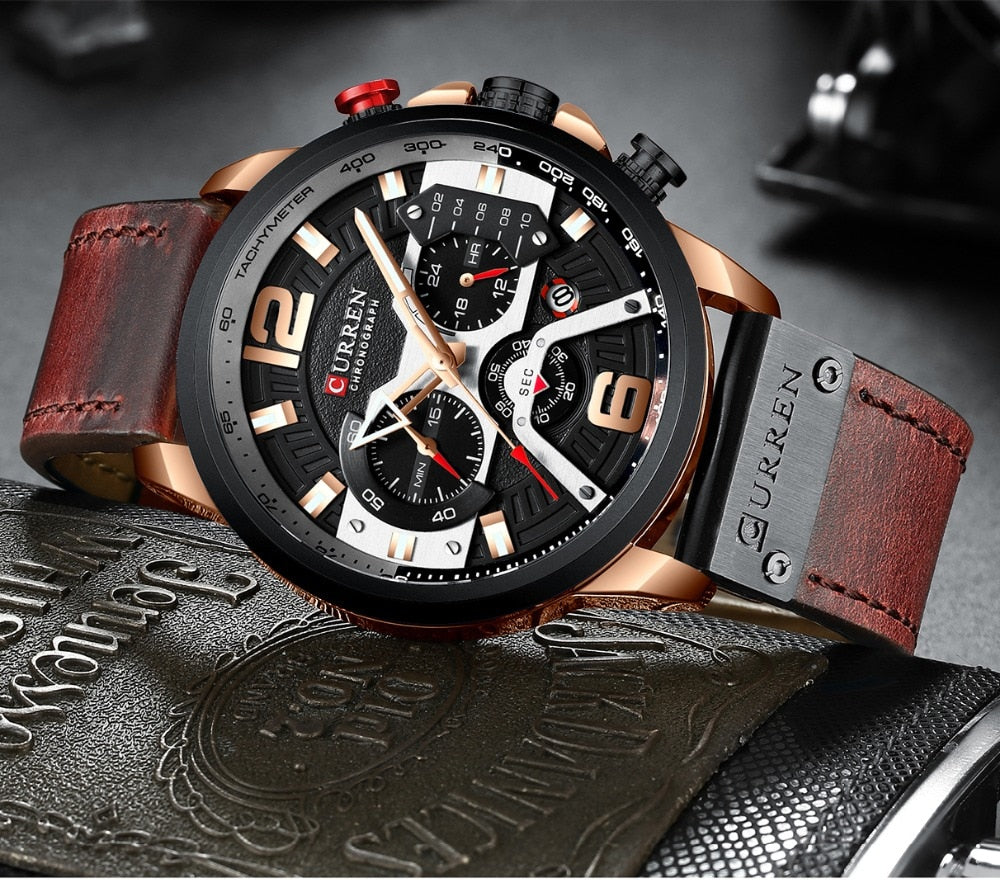 Blue Casual Sport Watches Luxury Leather for Men