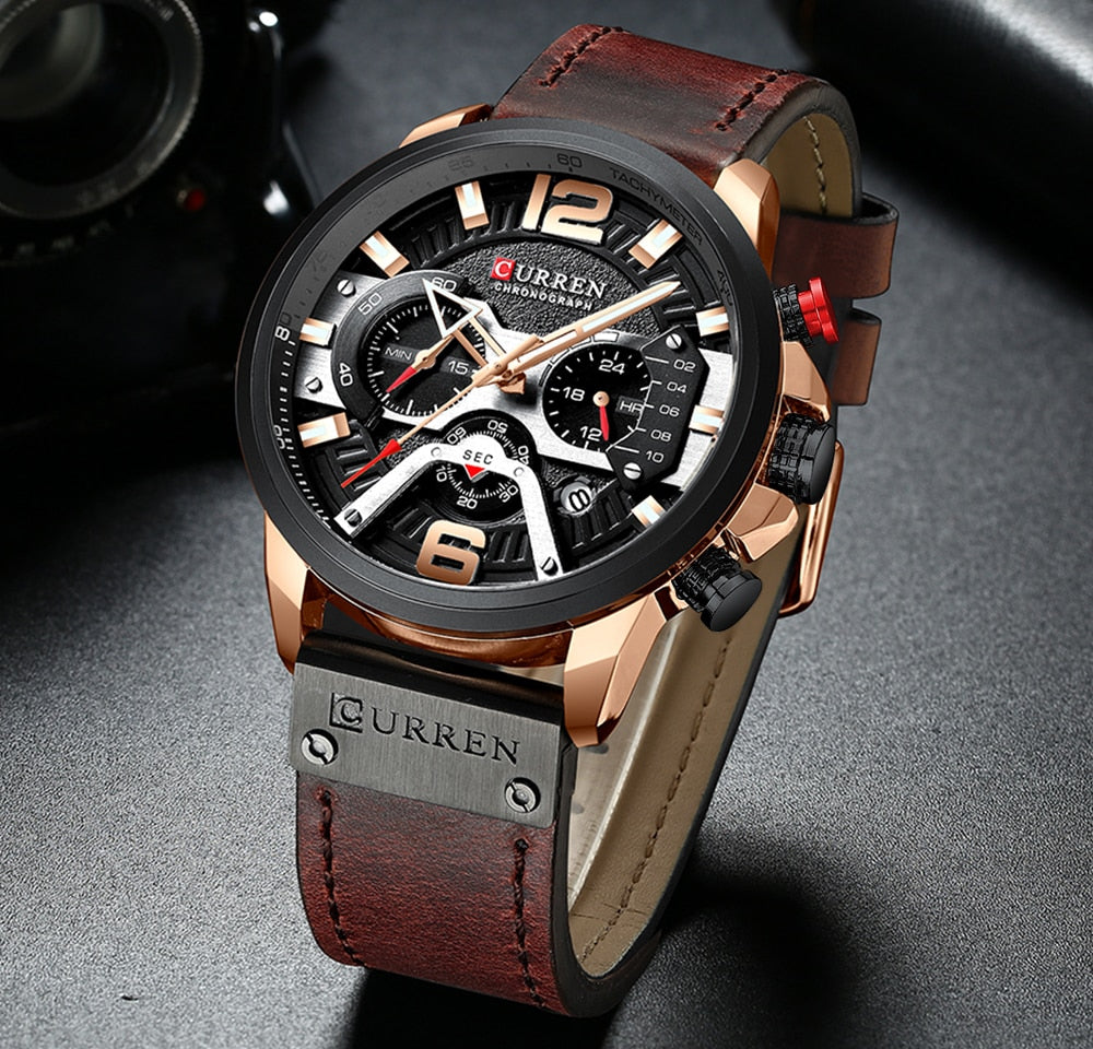 Blue Casual Sport Watches Luxury Leather for Men