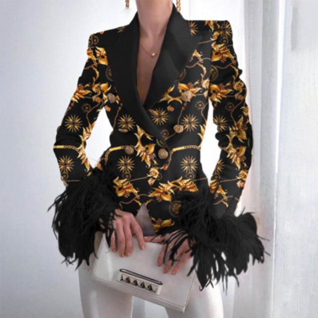 Elegant Turn-down Collar Lady Blazer Top Casual Long Sleeve Suit