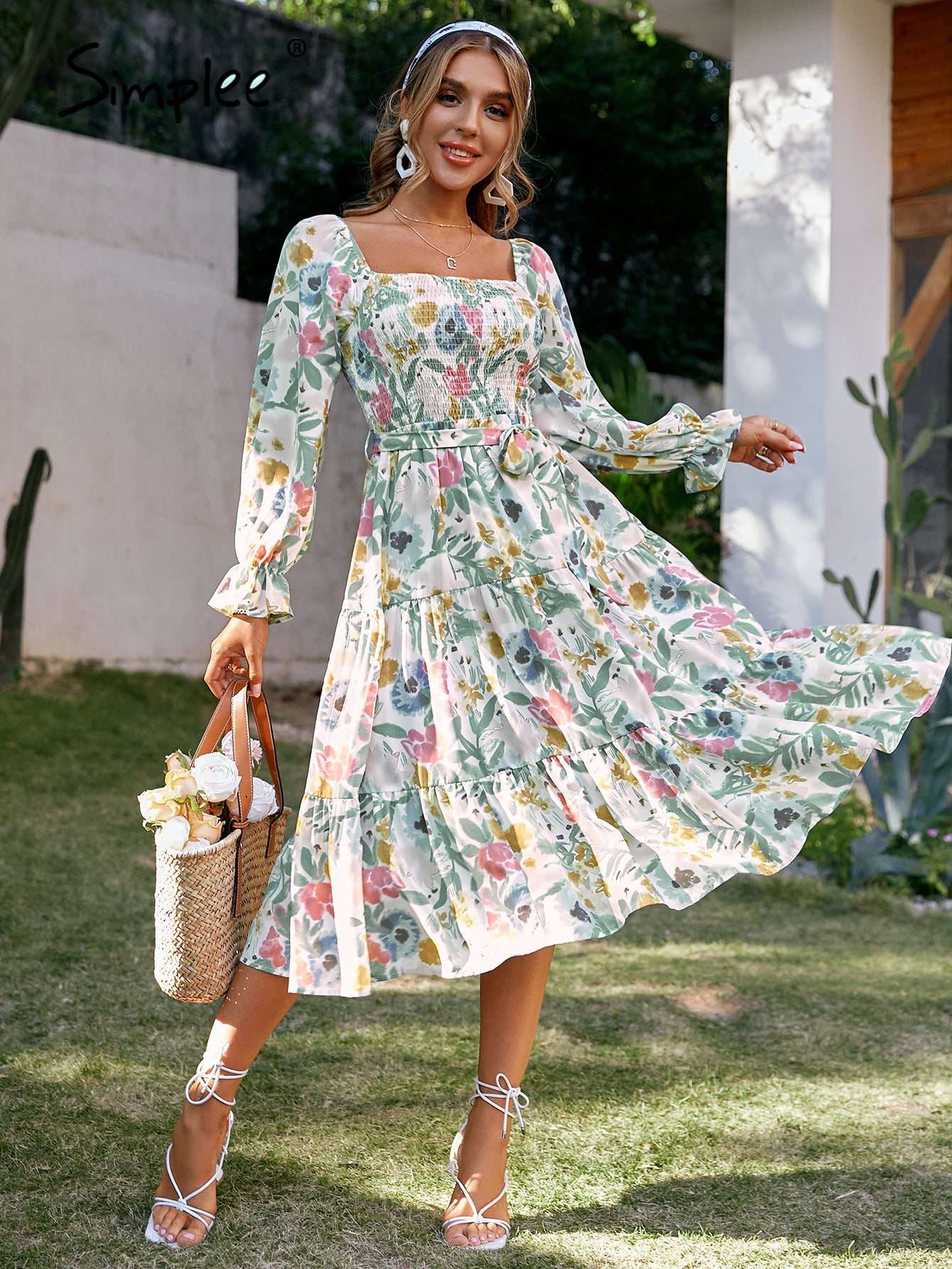 Off shoulder long sleeve ruffle dress