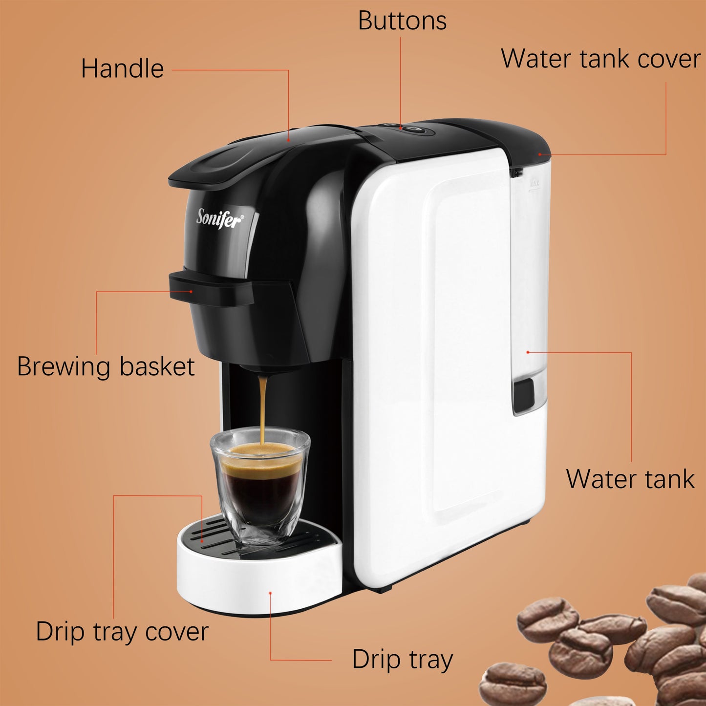 Expresso Coffee Coffee Maker 3 In1 Multiple Capsule For Dolce