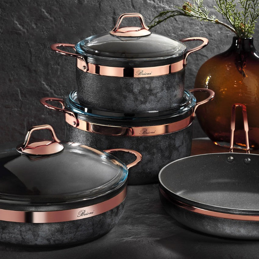 Made in Turkey Royal Stone 7 Parça Stone Granite Pot&Pan Set-Anthracite Copper