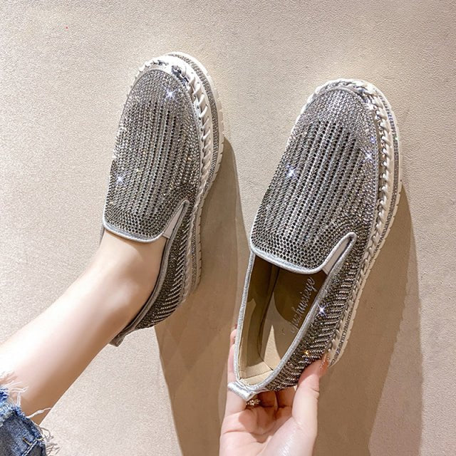 Leather Flat Shoes Silver