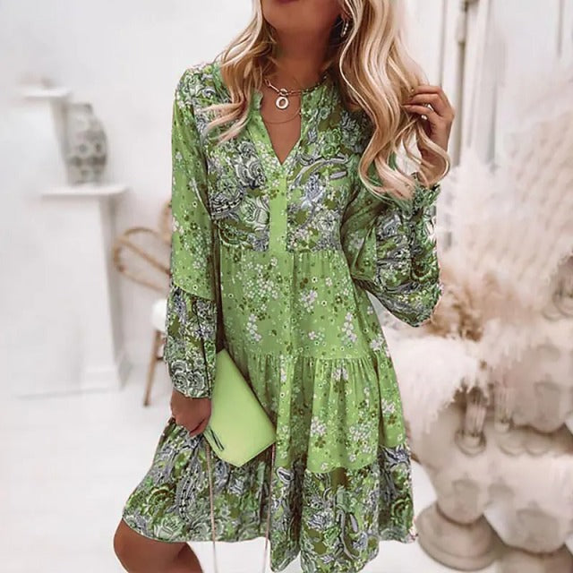 Boho Elegant Flare Sleeve Floral Dress