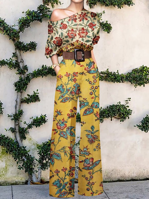 Elegant Retro High Waist Slim Wide Leg Jumpsuit