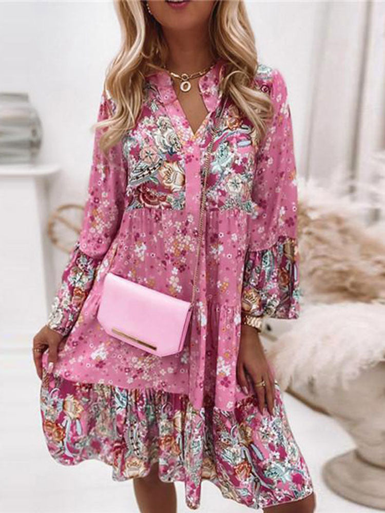 Boho Elegant Flare Sleeve Floral Dress