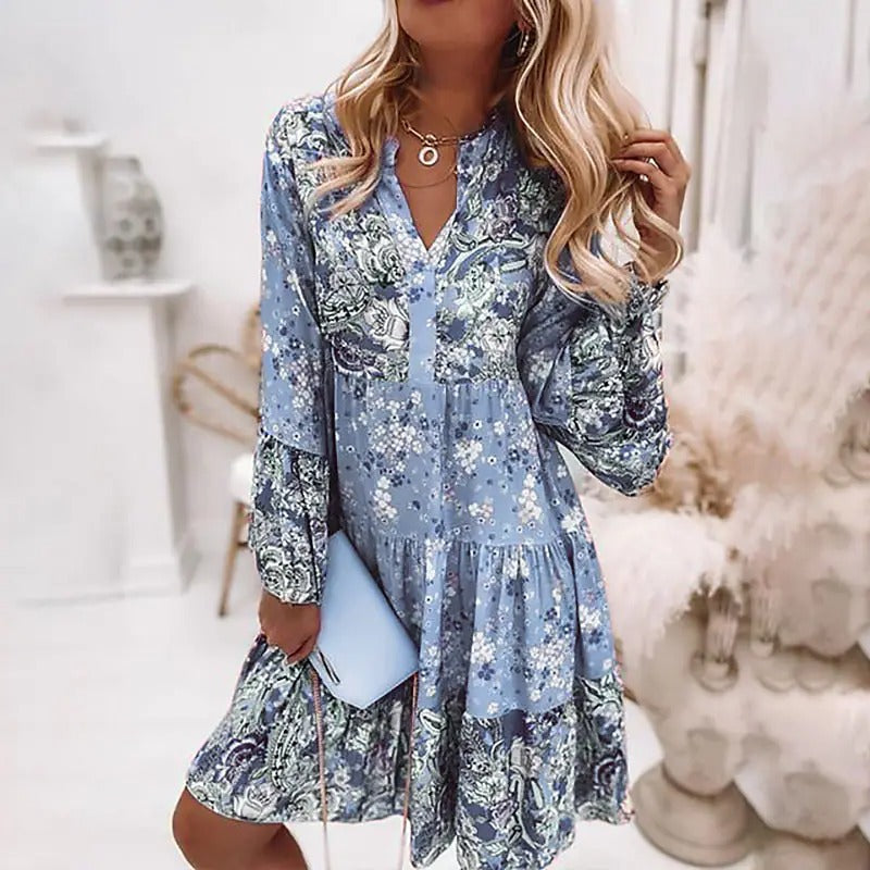 Boho Elegant Flare Sleeve Floral Dress