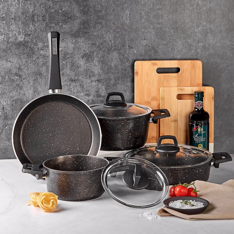 Granite Cookware Set Black-Gold Pot And Pan Set