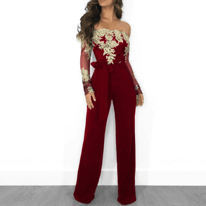 Elegant Flower Embroidery Lace Jumpsuit