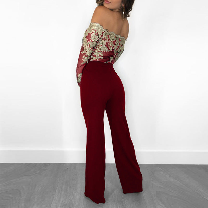 Elegant Flower Embroidery Lace Jumpsuit