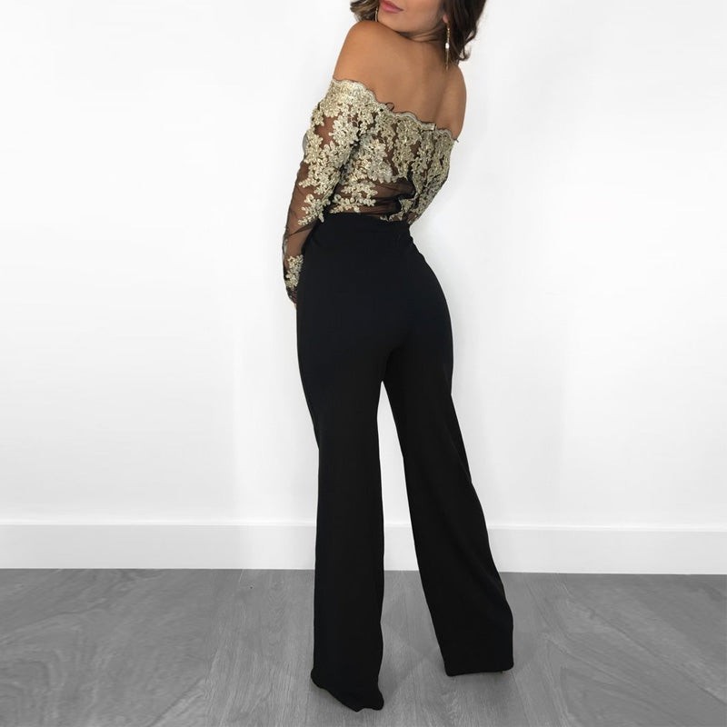 Elegant Flower Embroidery Lace Jumpsuit