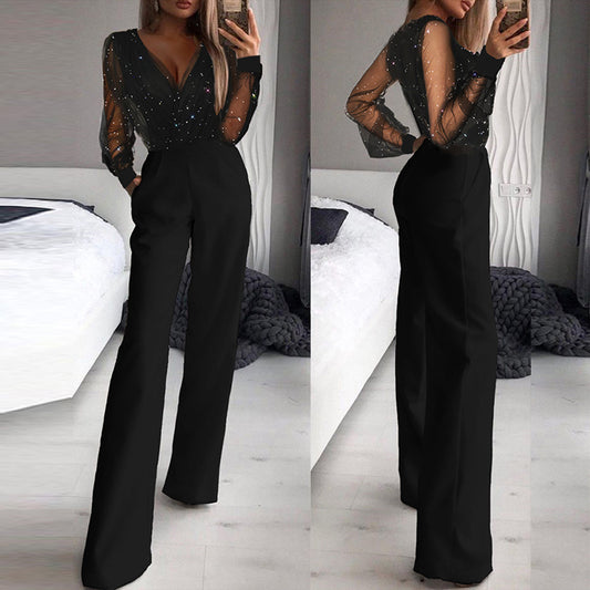 V-neck Sexy Rompers Sequined Jumpsuit