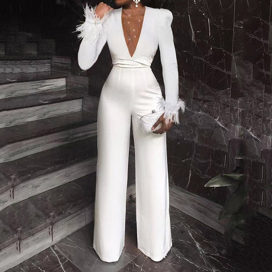 Elegance White One Piece Outfits Sexy Jumpsuit